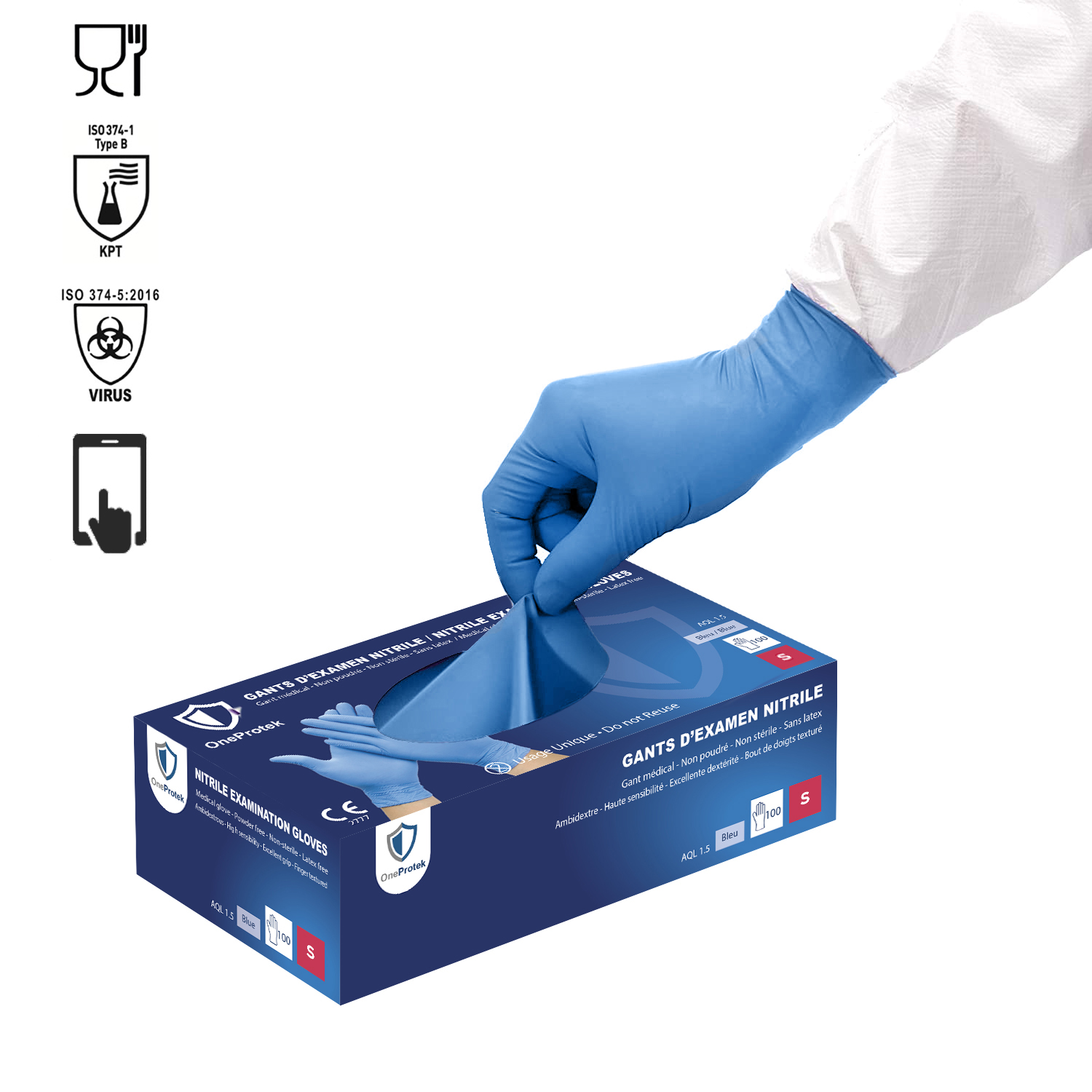 Boîte de 100 Gants d'examen Nitrile -Bleu