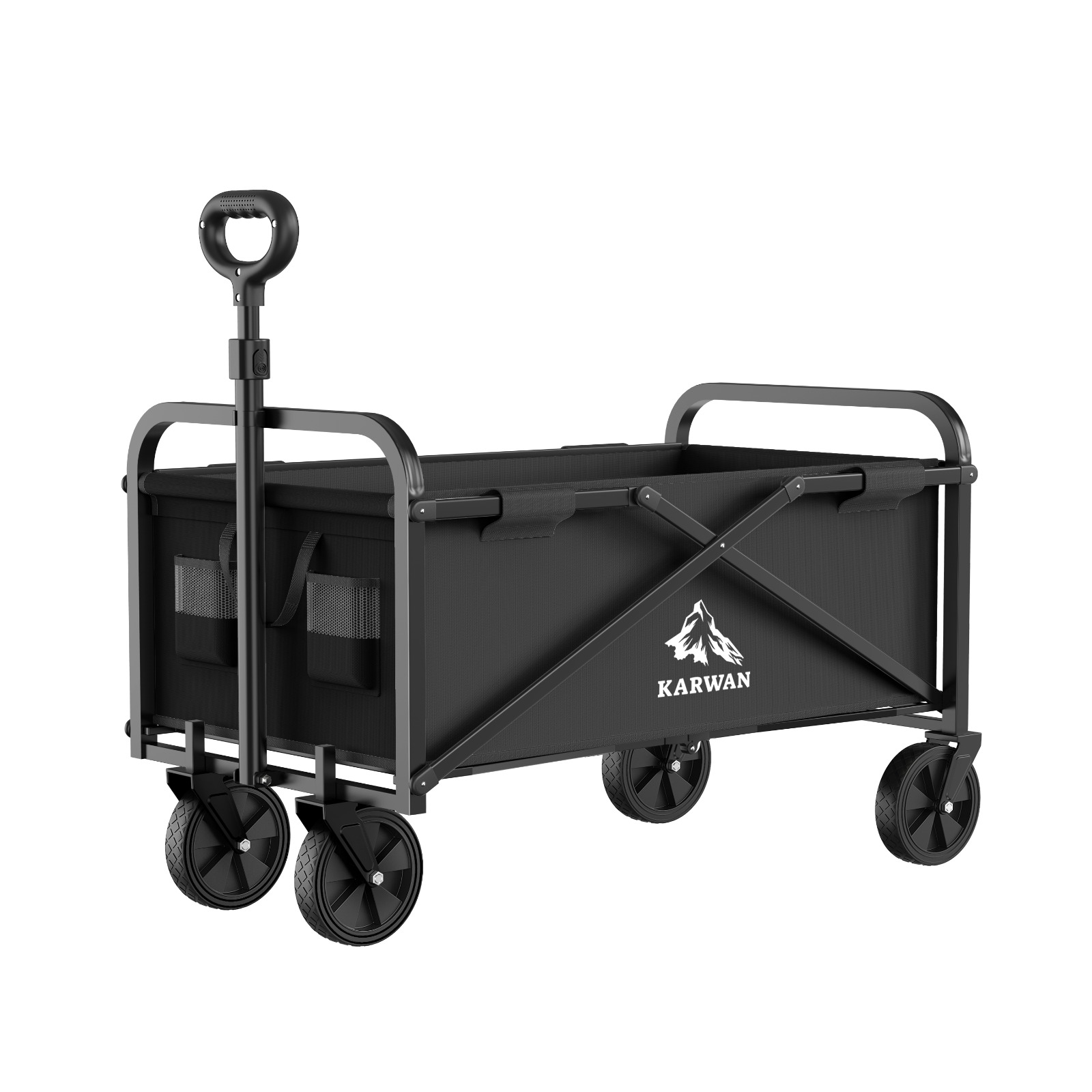 Mini Chariot de Transport pliable à roulettes Tout Terrain Poignée Réglable Charrette pour Extérieur Solide (Noir)